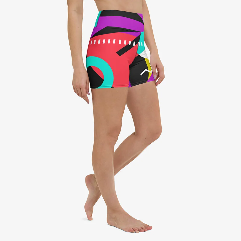 Printed Yoga Shorts "Surrealist 2" Purple/Red/Black