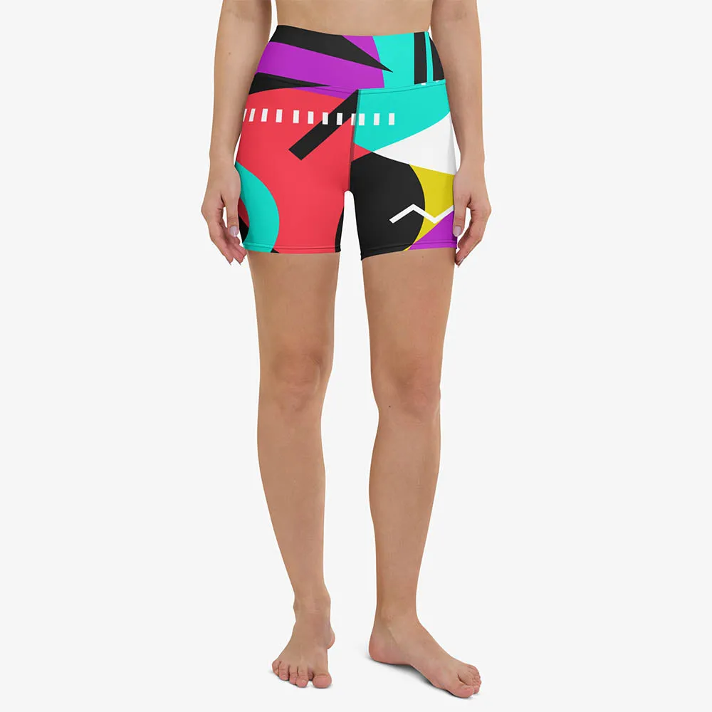 Printed Yoga Shorts "Surrealist 2" Purple/Red/Black