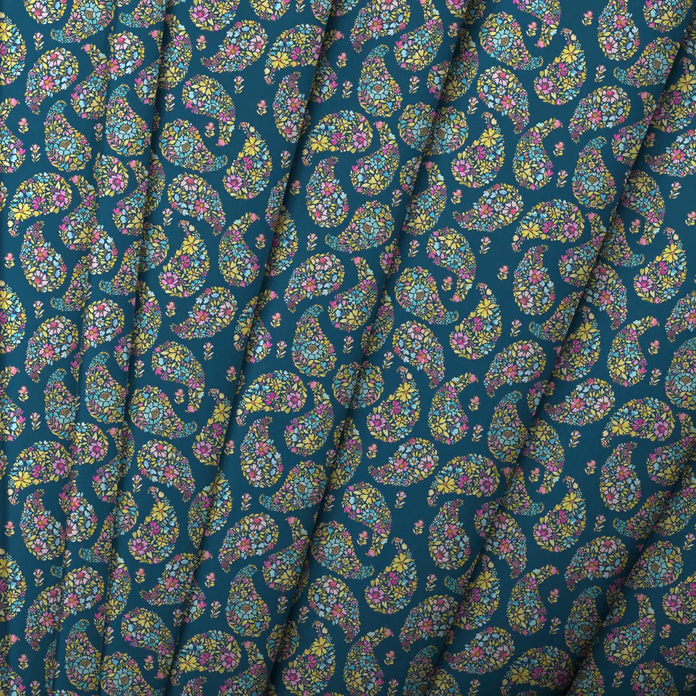 Rafiya Printed Fine Lawn Cotton Apparel Fabric Remnant Summer Navy