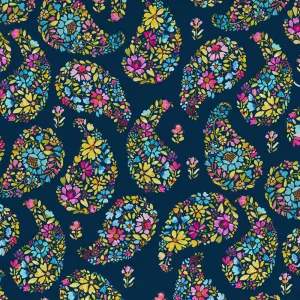 Rafiya Printed Fine Lawn Cotton Apparel Fabric Remnant Summer Navy
