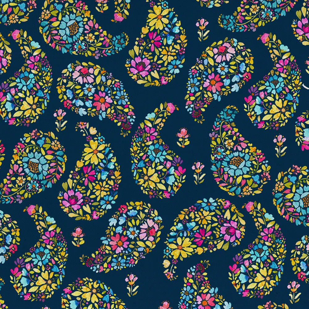 Rafiya Printed Fine Lawn Cotton Apparel Fabric Remnant Summer Navy