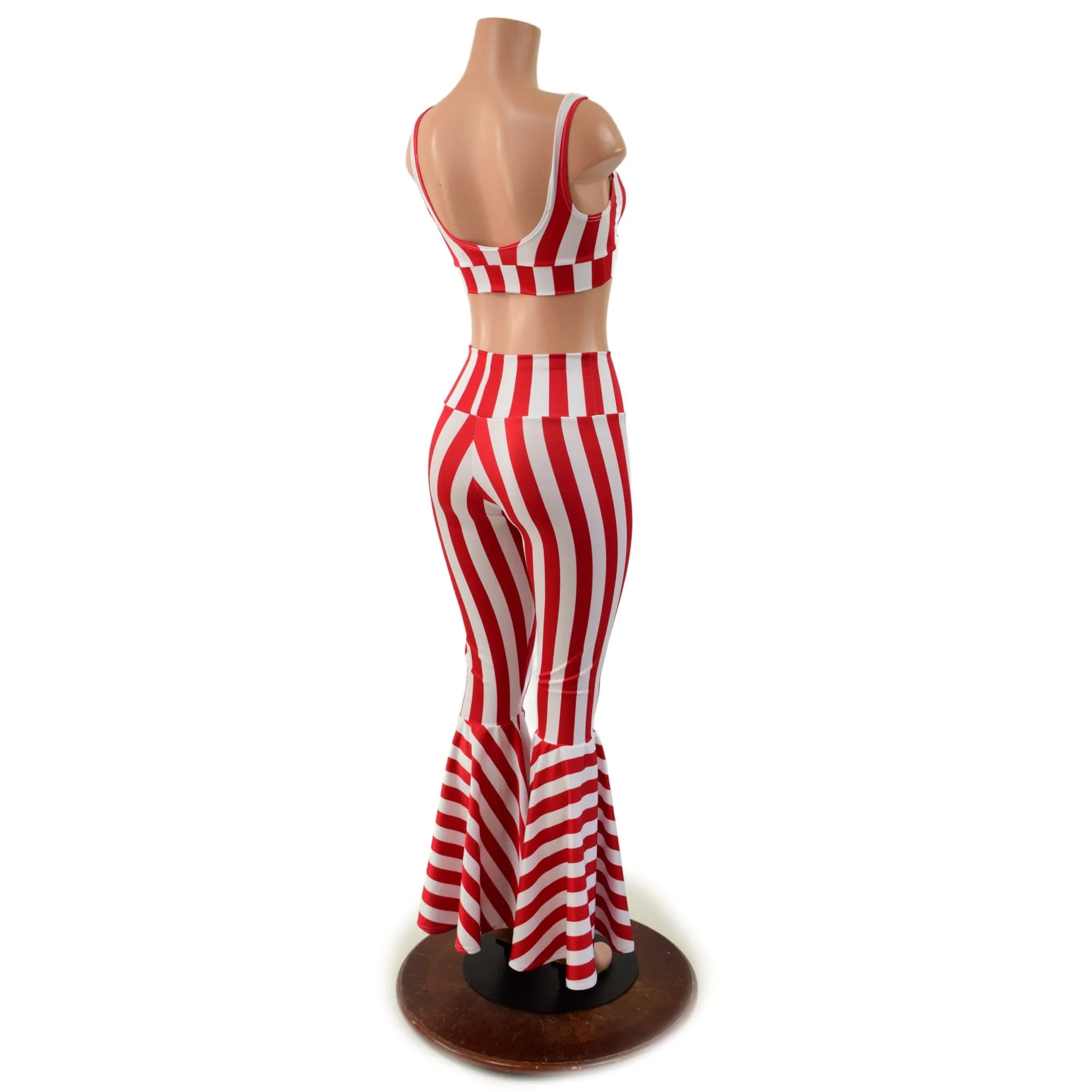 Red and White Striped High Waist Bell Bottom Flares and Starlette Bralette Set