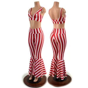 Red and White Striped High Waist Bell Bottom Flares and Starlette Bralette Set