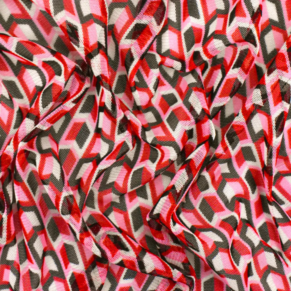 Red-Black-Multi Arrow Printed Stretch Polyester Mesh Knit Fabric