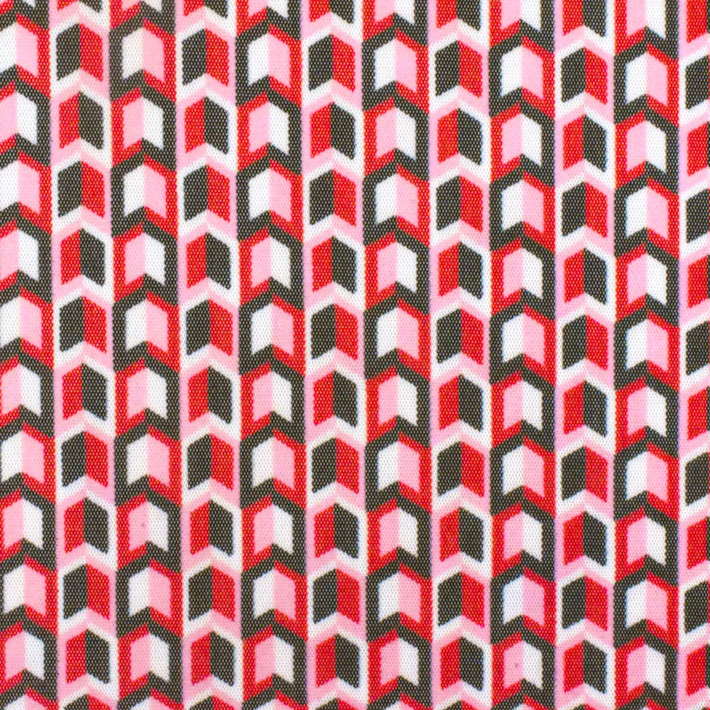 Red-Black-Multi Arrow Printed Stretch Polyester Mesh Knit Fabric