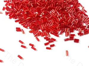 Red Silverline Bugle / Pipe Beads