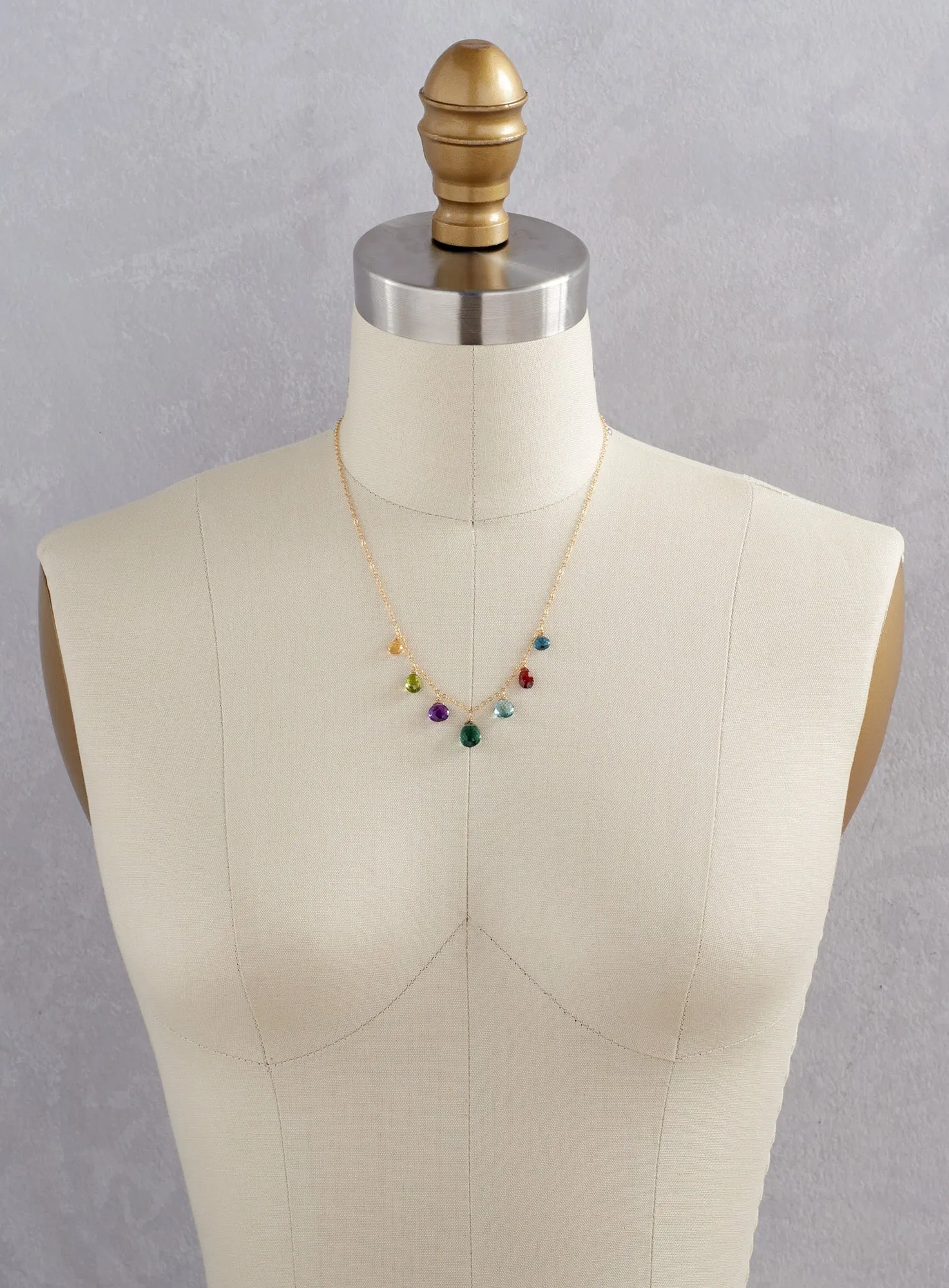 Seven Stone Teardrop Gem Necklace