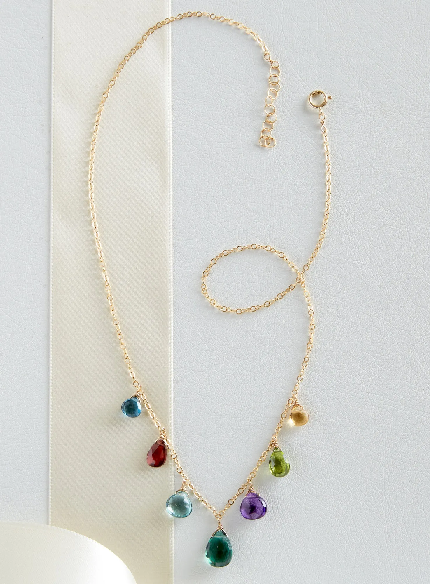 Seven Stone Teardrop Gem Necklace