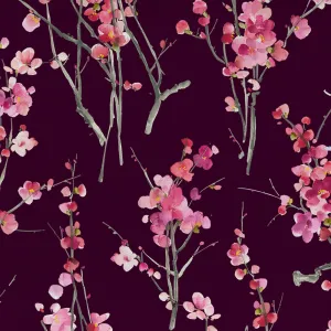 Seville Printed Cotton Poplin Apparel Fabric (By The Metre) Blossom/Mulberry