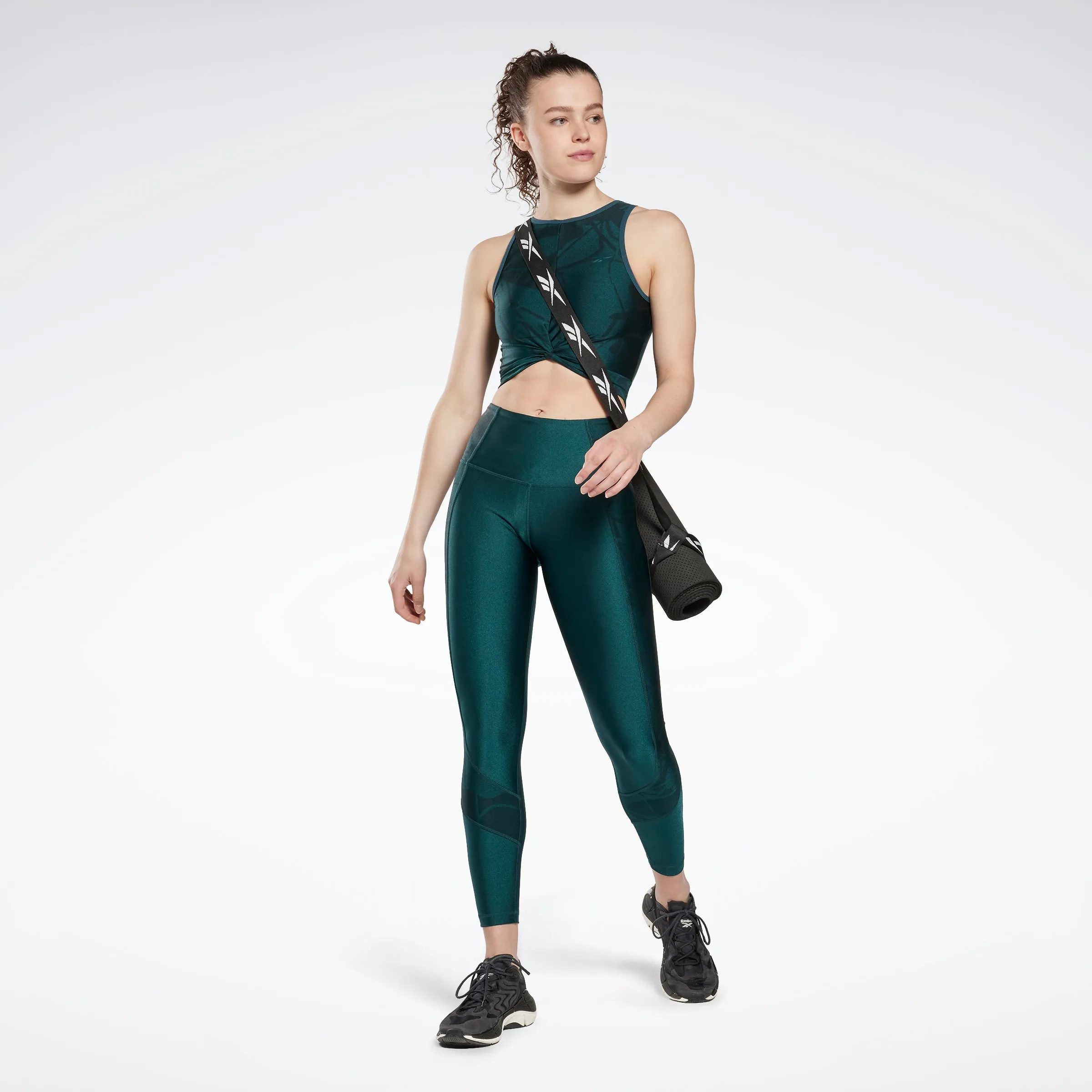 Shiny Yoga Pose Scribble High-Rise Leggings Forest Green