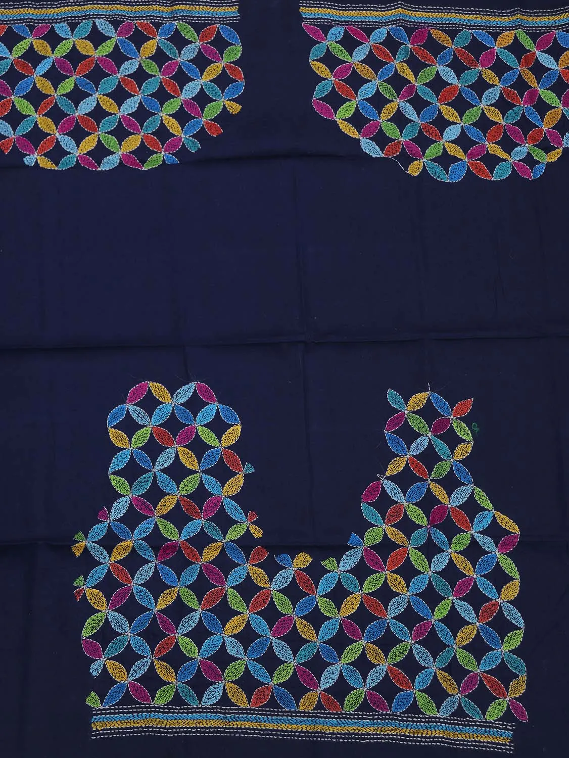 Shop Blue Embroidered Kantha Cotton Blouse Fabric - 1 Mtr Length