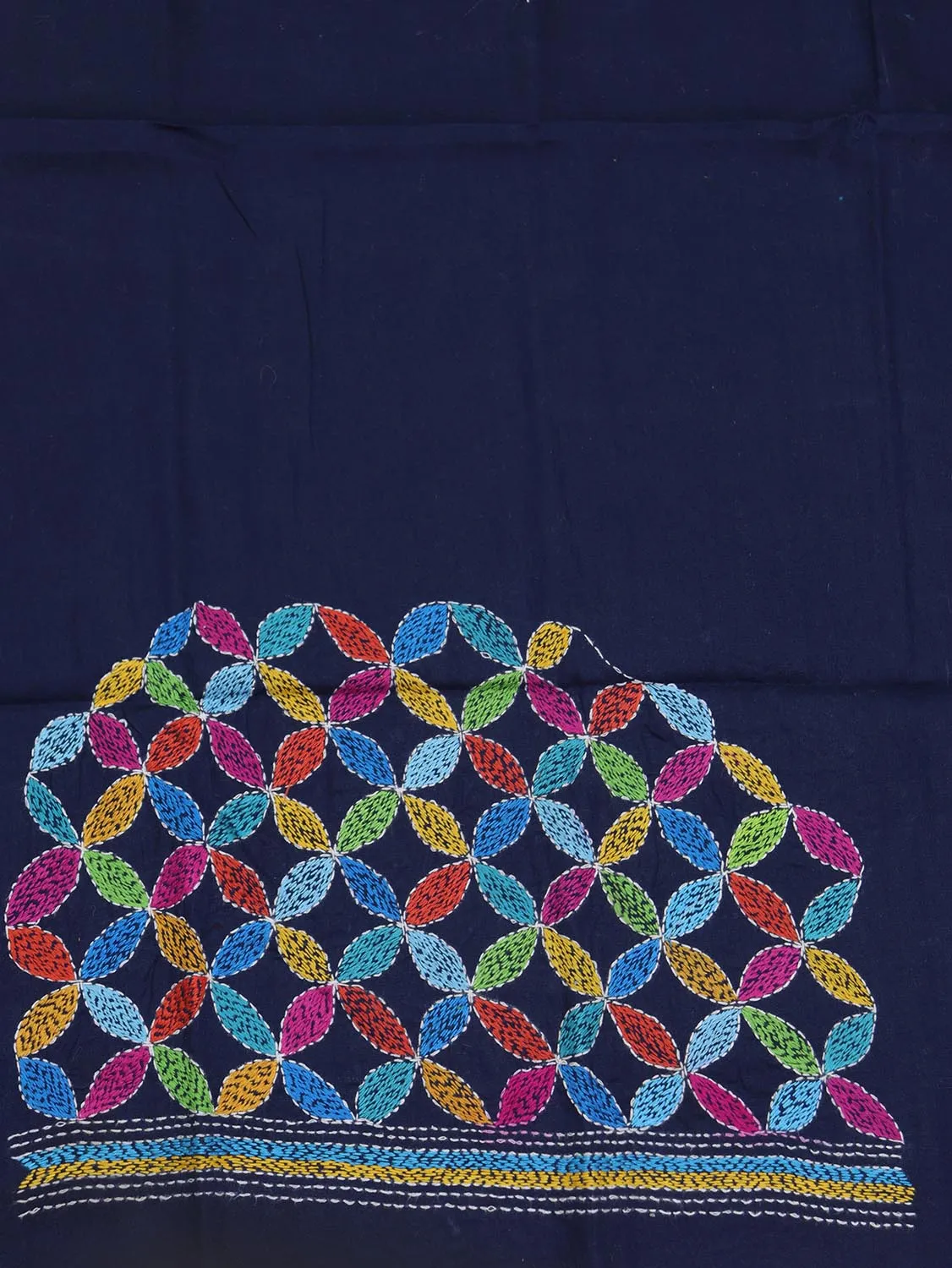 Shop Blue Embroidered Kantha Cotton Blouse Fabric - 1 Mtr Length