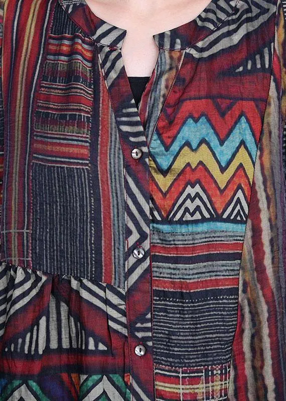 Stylish Geometric PrintSilk long shirts Wide Leg Two Piece Suit Set