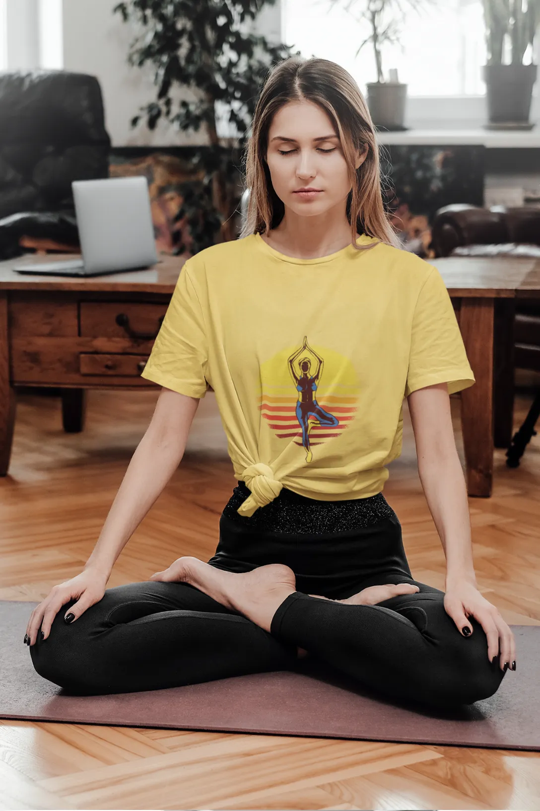 Sunset Yoga Printed T-shirt for women