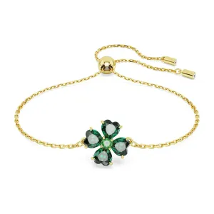 Swarovski Women's Gold-Tone Finished Clover Motif with Green Stones Idyllia Bracelet - 5666585