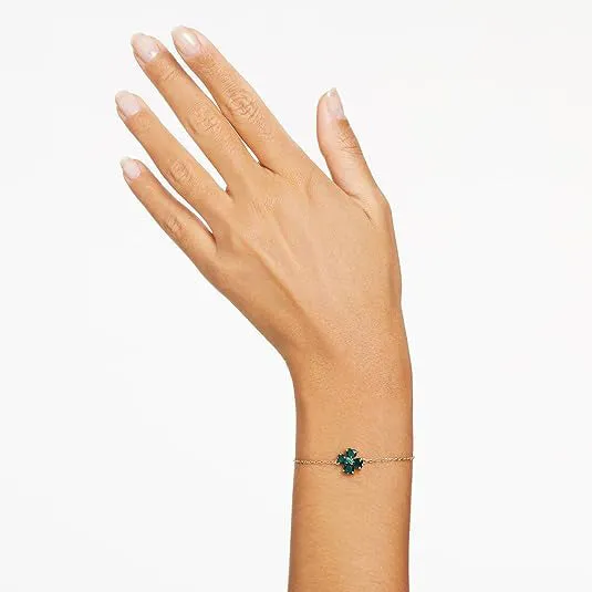 Swarovski Women's Gold-Tone Finished Clover Motif with Green Stones Idyllia Bracelet - 5666585