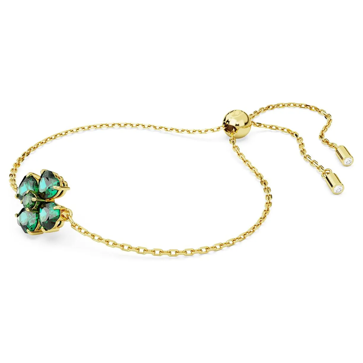 Swarovski Women's Gold-Tone Finished Clover Motif with Green Stones Idyllia Bracelet - 5666585