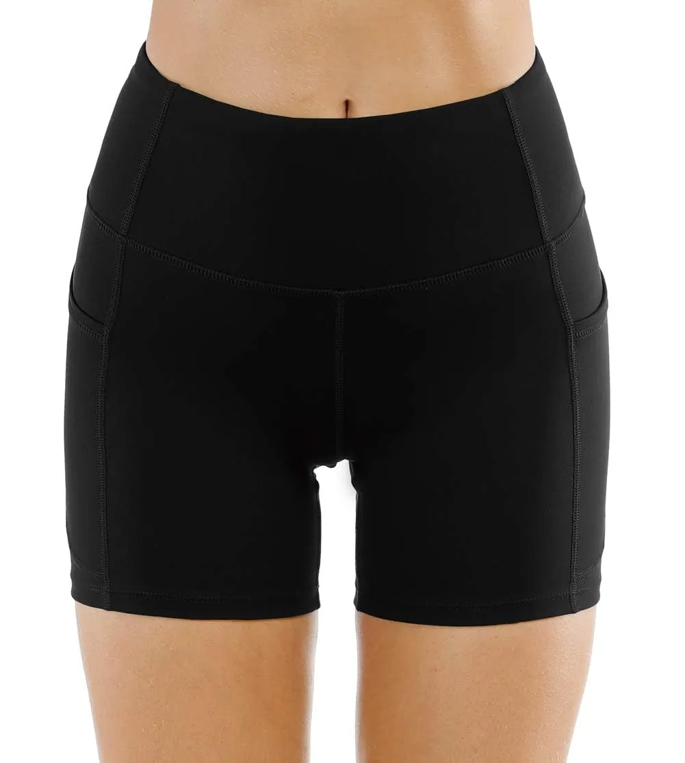 THE GYM PEOPLE High Waist Yoga Shorts for Women Tummy Control Fitness Athletic Workout Running Shorts with Deep Pockets (Small, Black)