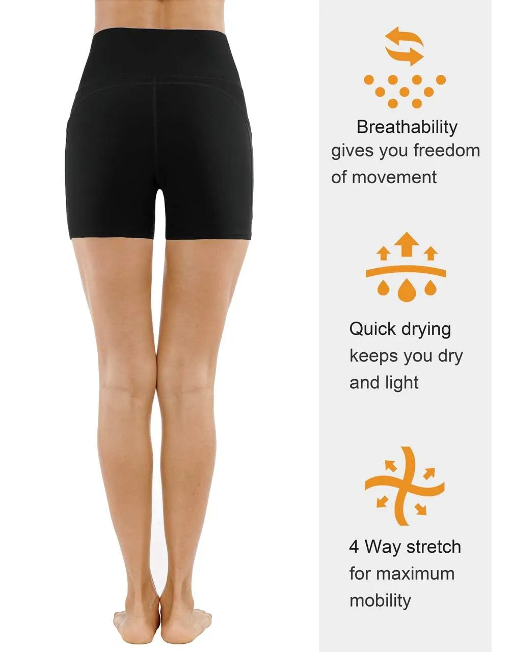 THE GYM PEOPLE High Waist Yoga Shorts for Women Tummy Control Fitness Athletic Workout Running Shorts with Deep Pockets (Small, Black)