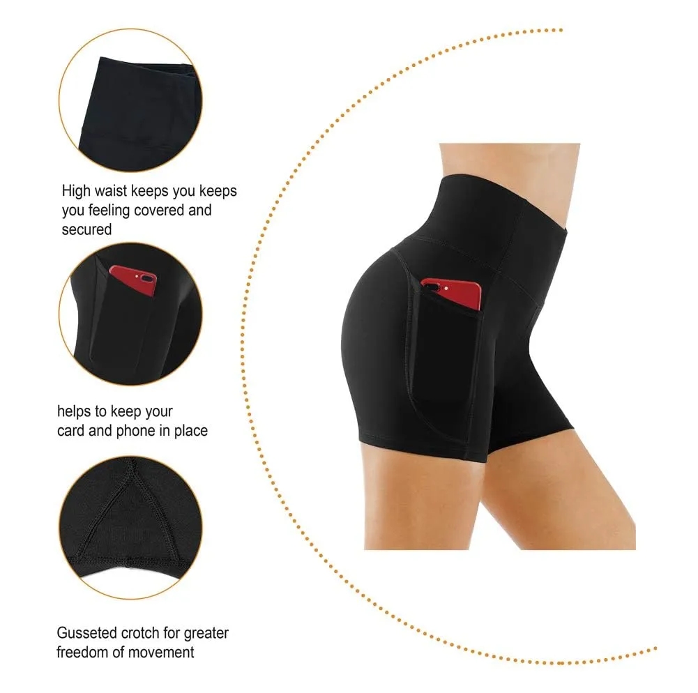 THE GYM PEOPLE High Waist Yoga Shorts for Women Tummy Control Fitness Athletic Workout Running Shorts with Deep Pockets (Small, Black)