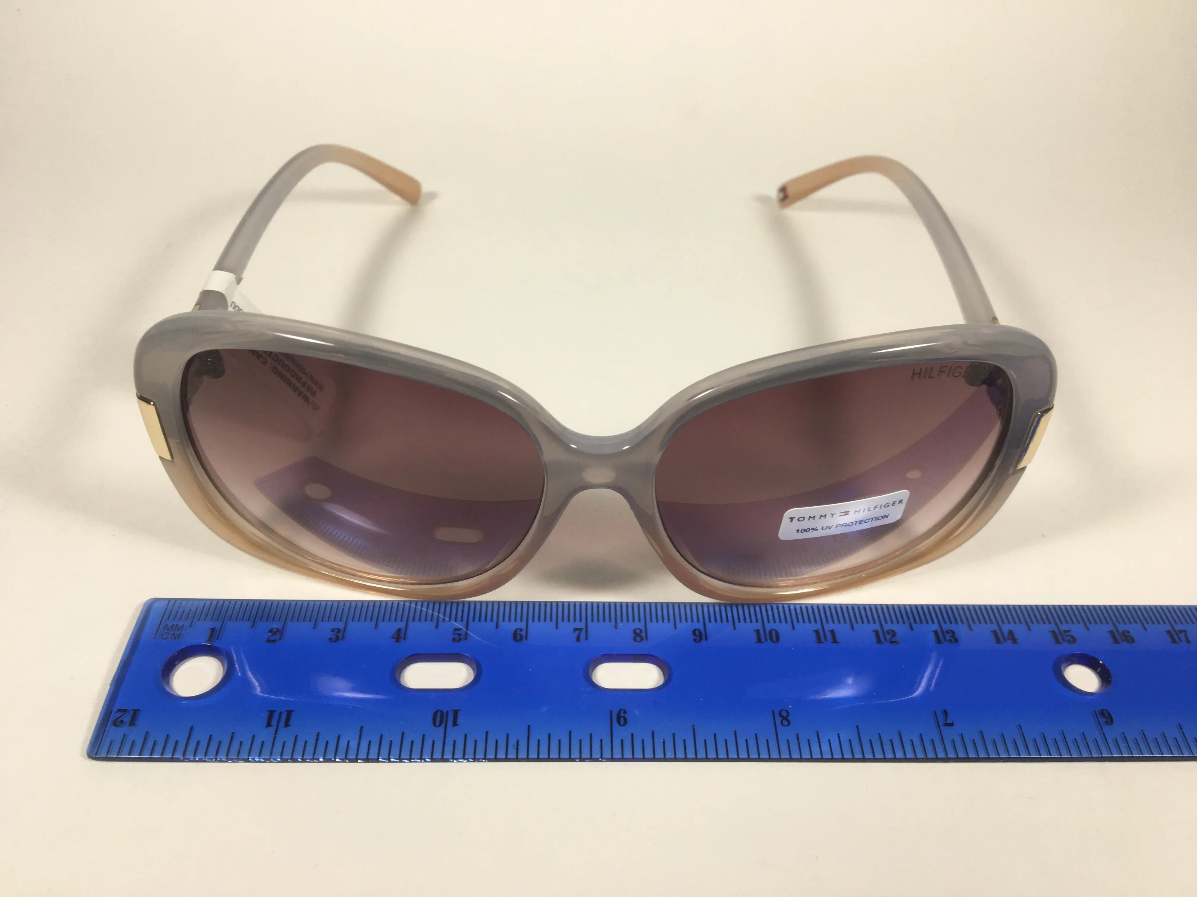 Tommy Hilfiger Janet Large Oval Sunglasses Gray Nude Frame Brown Gradient Lens JANET WP OL90
