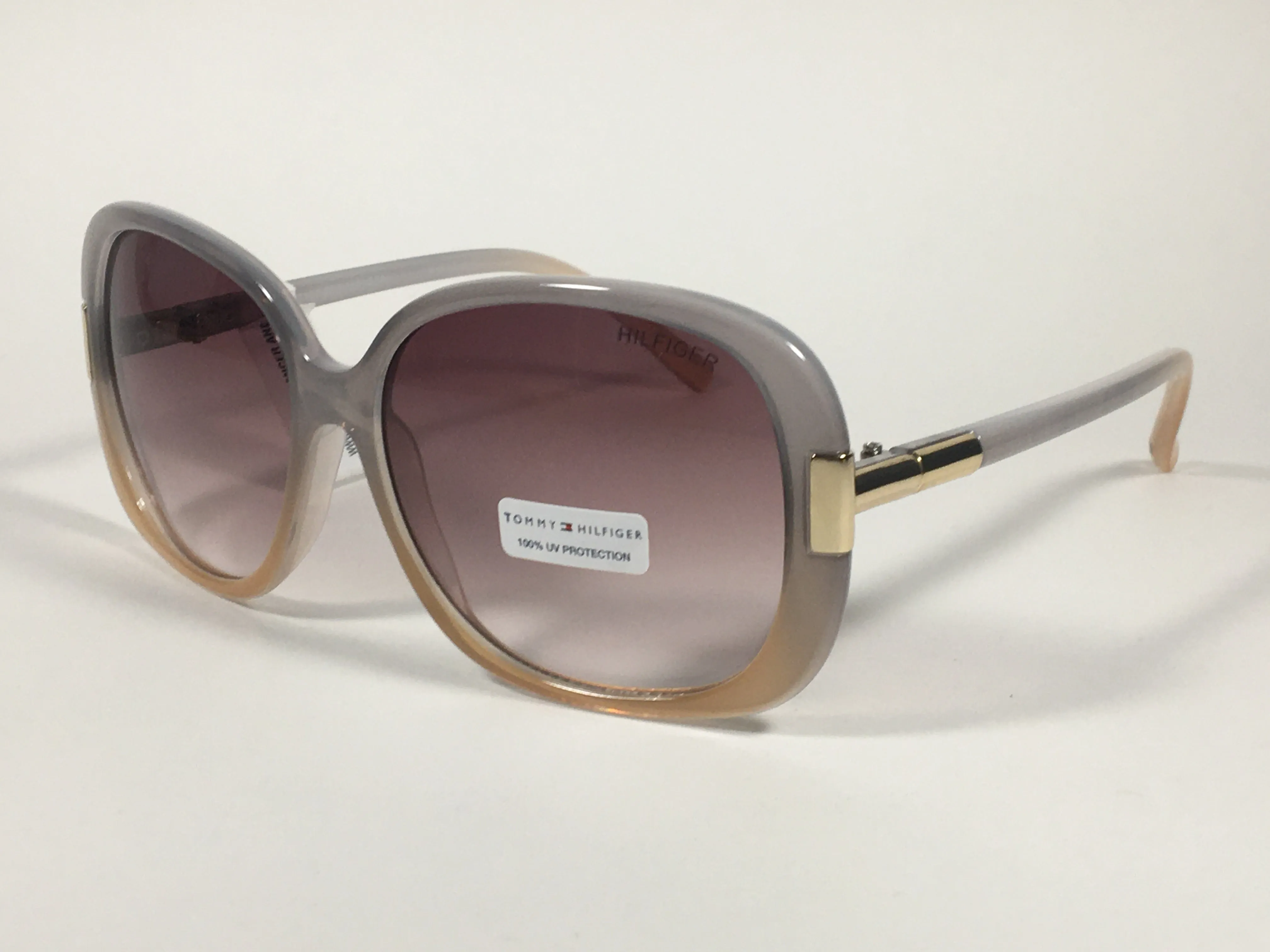 Tommy Hilfiger Janet Large Oval Sunglasses Gray Nude Frame Brown Gradient Lens JANET WP OL90