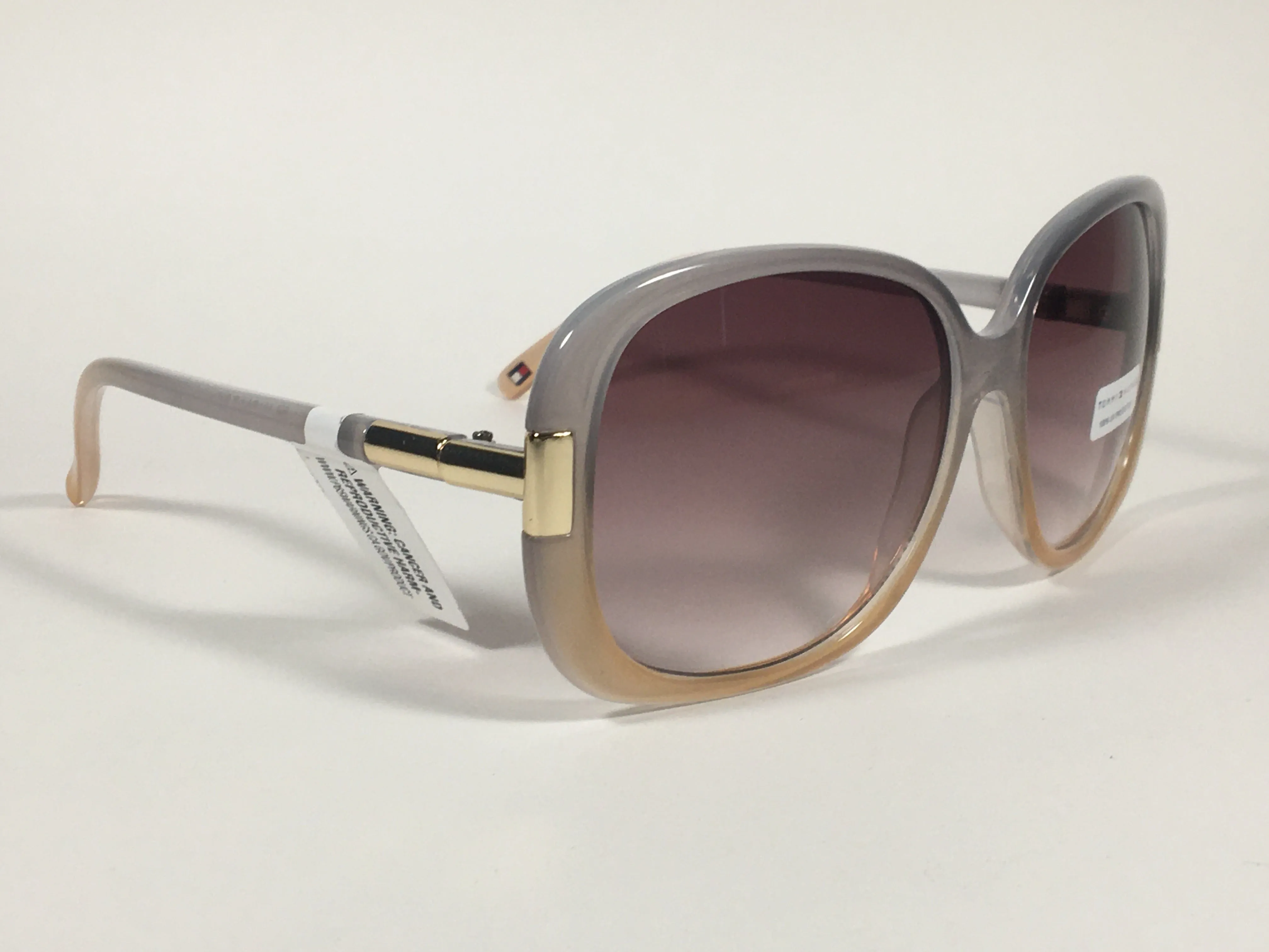 Tommy Hilfiger Janet Large Oval Sunglasses Gray Nude Frame Brown Gradient Lens JANET WP OL90