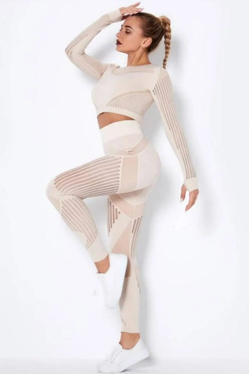 Tummy Control High Waist Seamless Leggings & Top 2 Piece Set - Off White