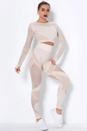 Tummy Control High Waist Seamless Leggings & Top 2 Piece Set - Off White