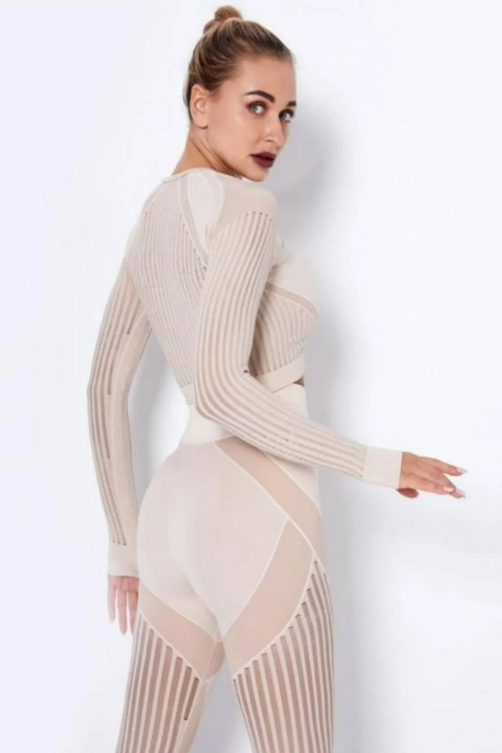 Tummy Control High Waist Seamless Leggings & Top 2 Piece Set - Off White