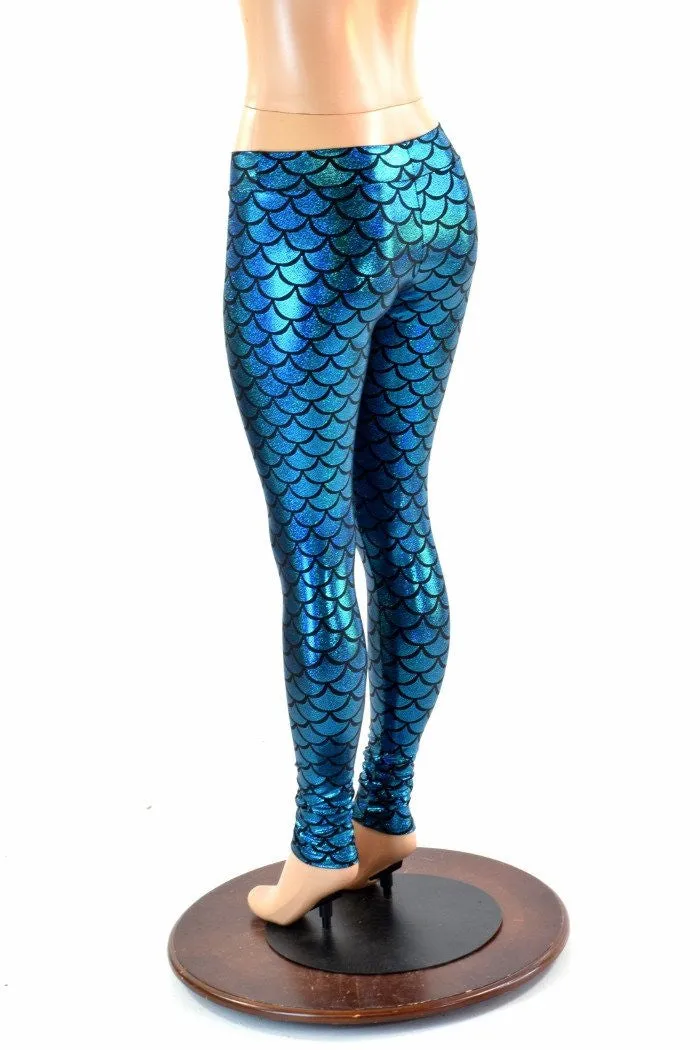Turquoise Mid Rise Mermaid Leggings