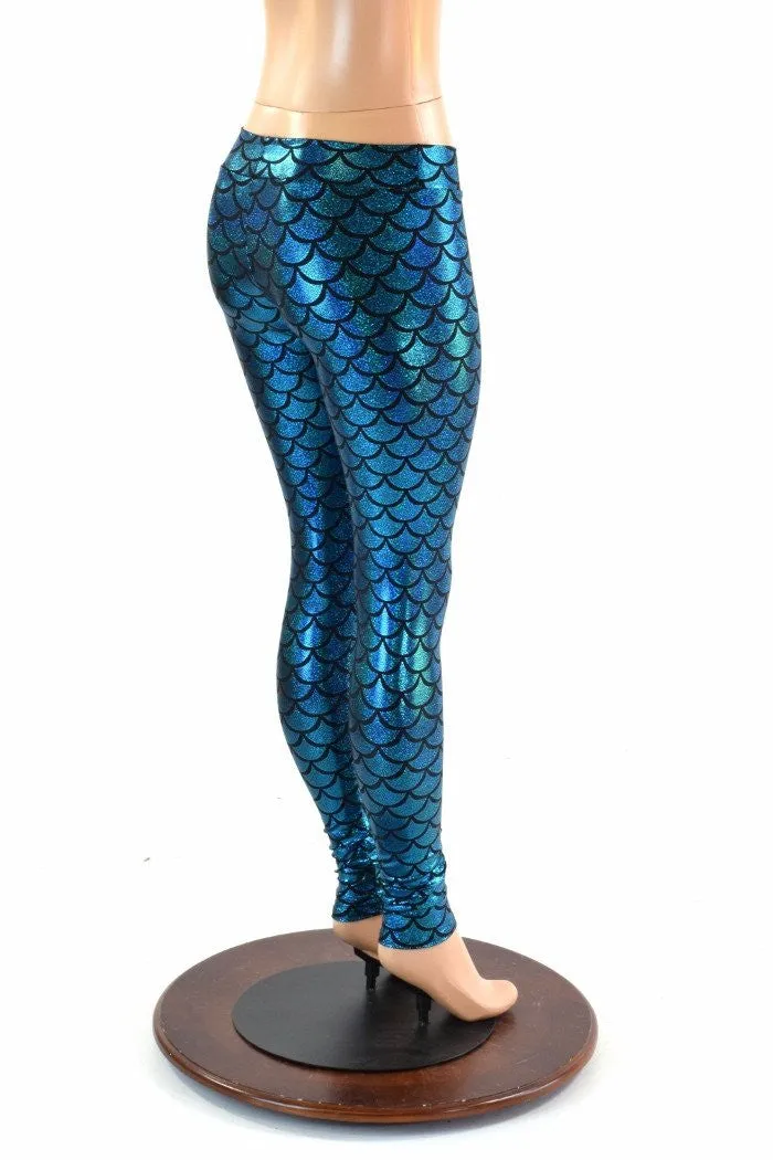 Turquoise Mid Rise Mermaid Leggings