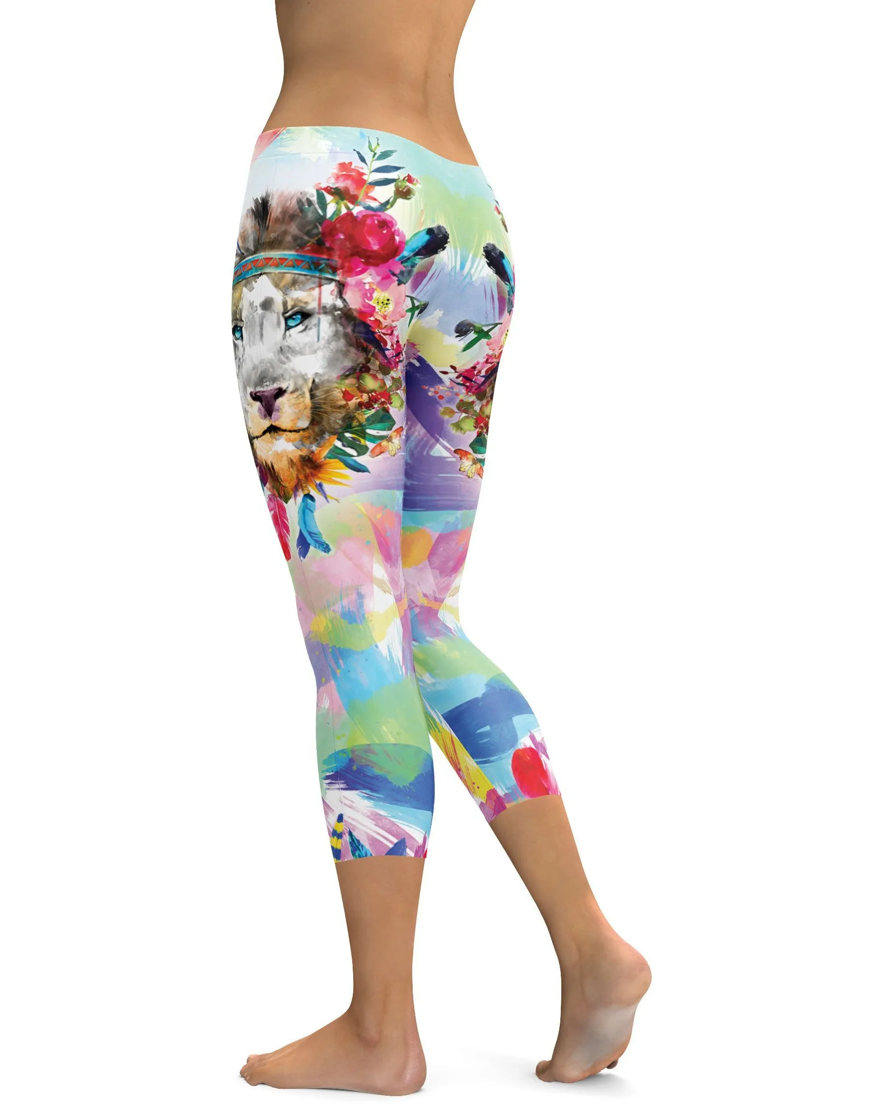 Watercolor Colorful Lion Capris