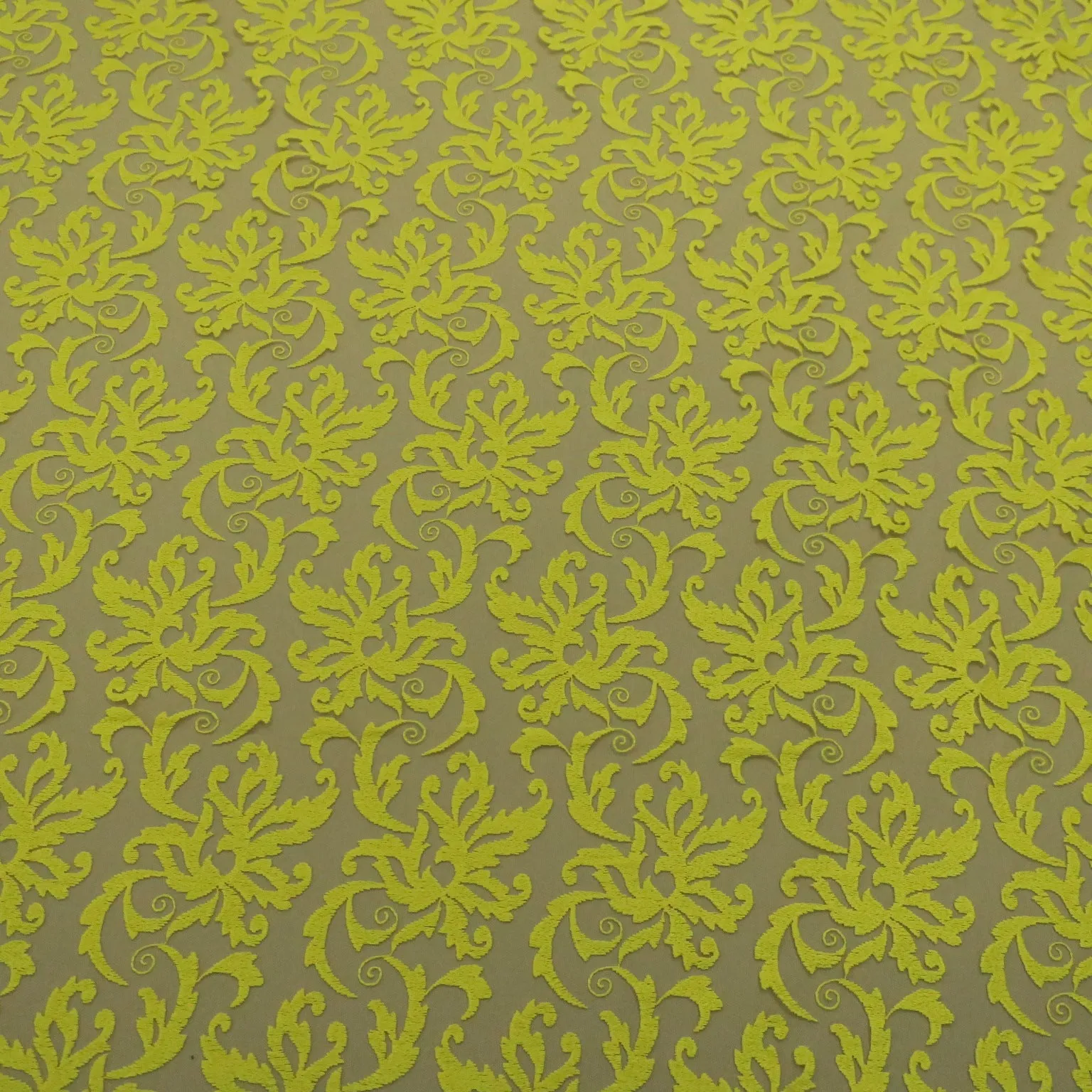 Yellow Tulle with Yellow  Floral Design Embroidered  Fabric