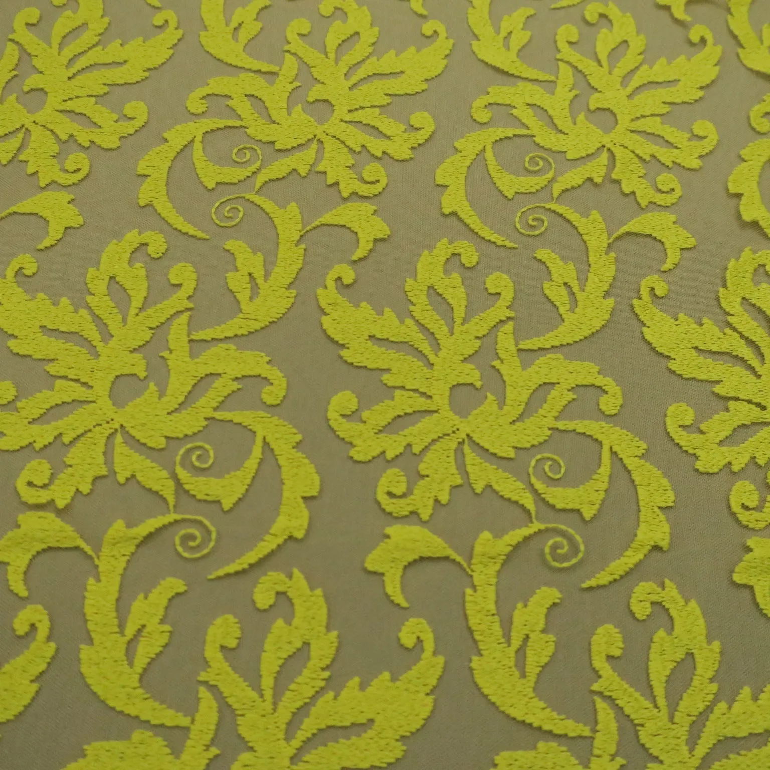 Yellow Tulle with Yellow  Floral Design Embroidered  Fabric