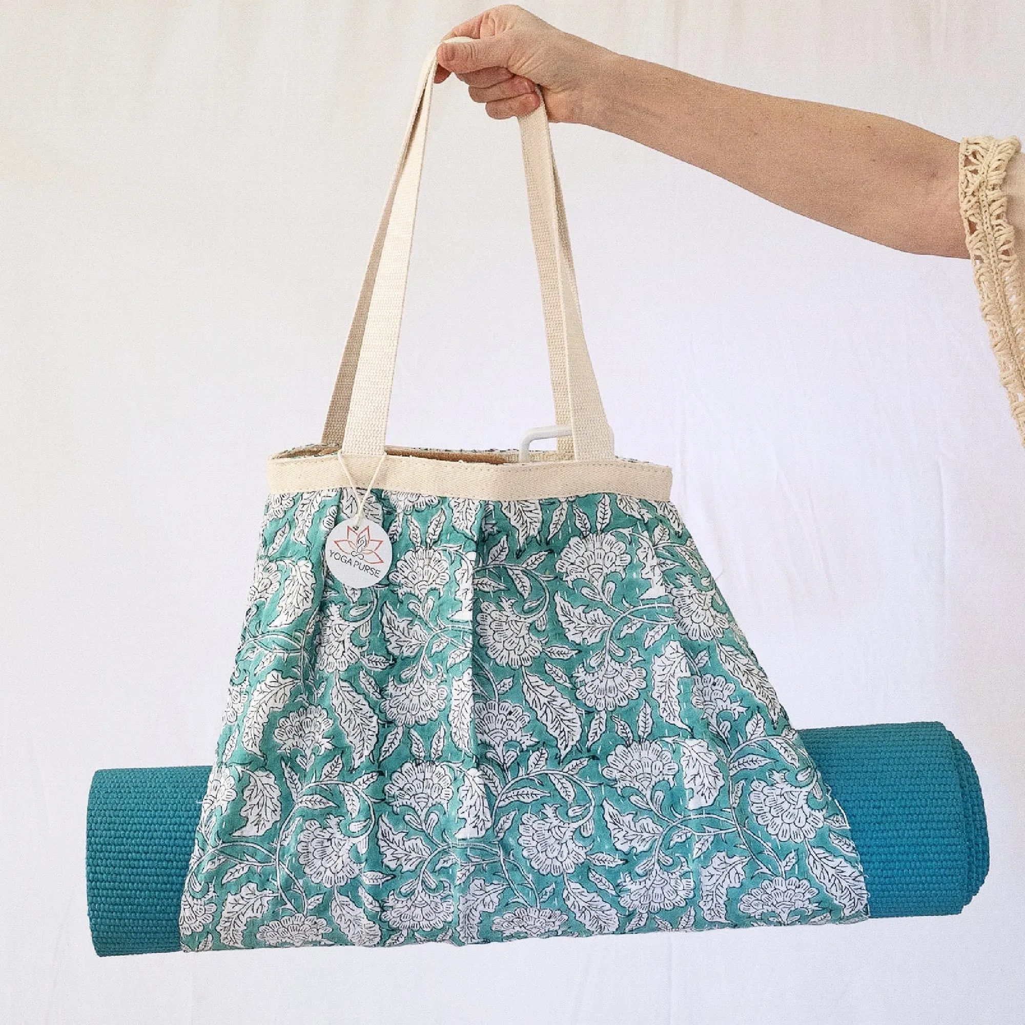 Yoga Mat Bag | Kantha Quilt Design | Teal Green