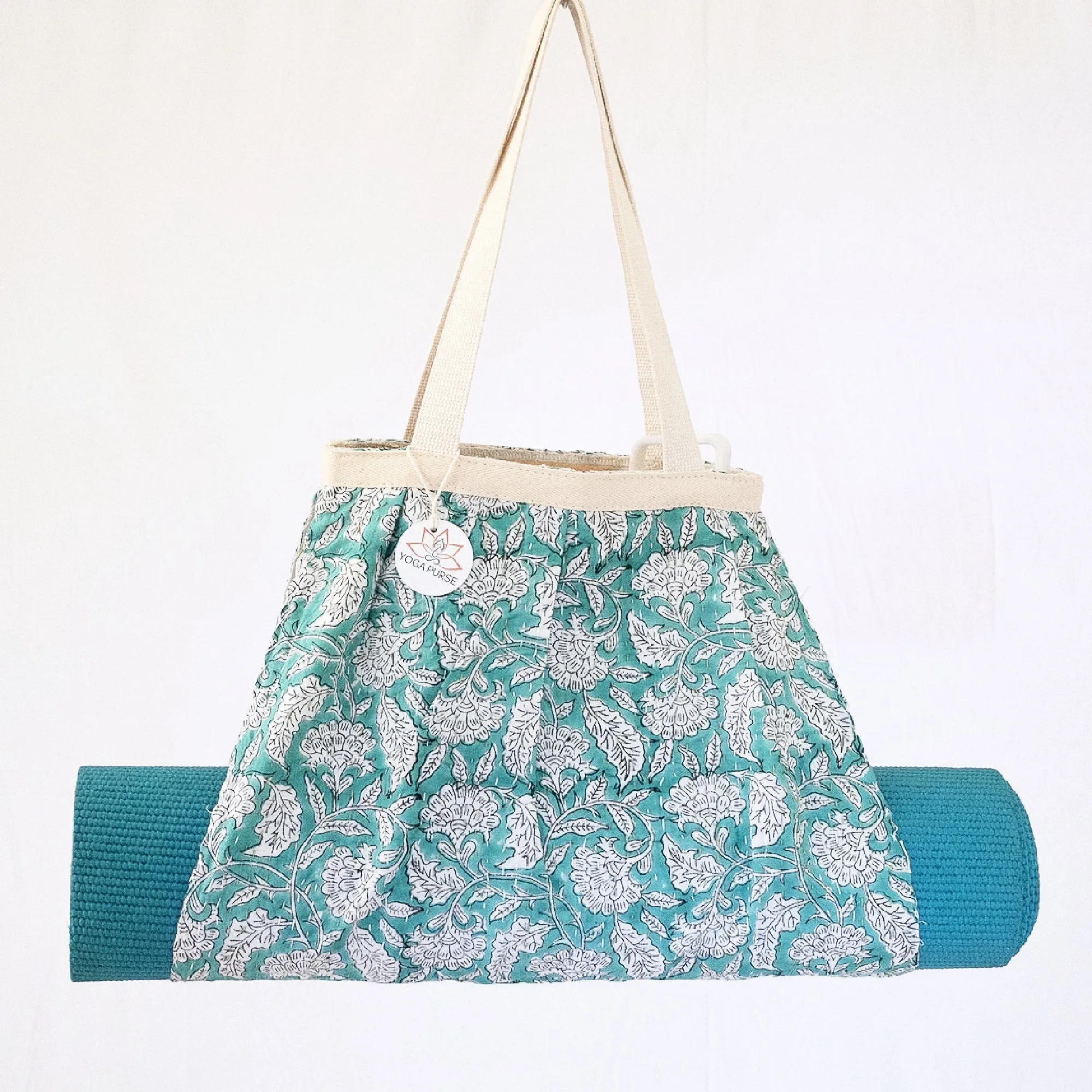 Yoga Mat Bag | Kantha Quilt Design | Teal Green